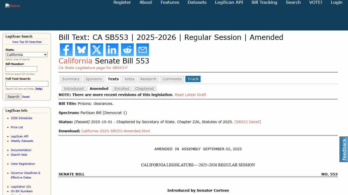 Bill Text: CA SB553 | 2025-2026 | Regular Session | Amended | LegiScan